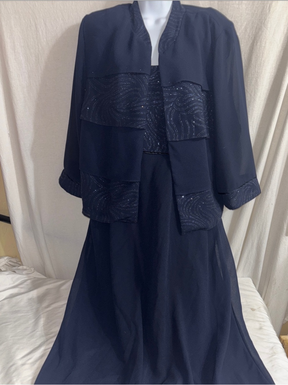 Navy Beaded Two-Piece Evening Dress and Jacket formal mother of the bride